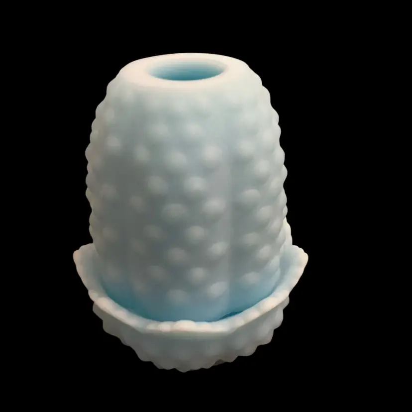 1970’s Fenton 2-piece Blue Satin Glass Hobnail Fairy Light 4.75” x 3”