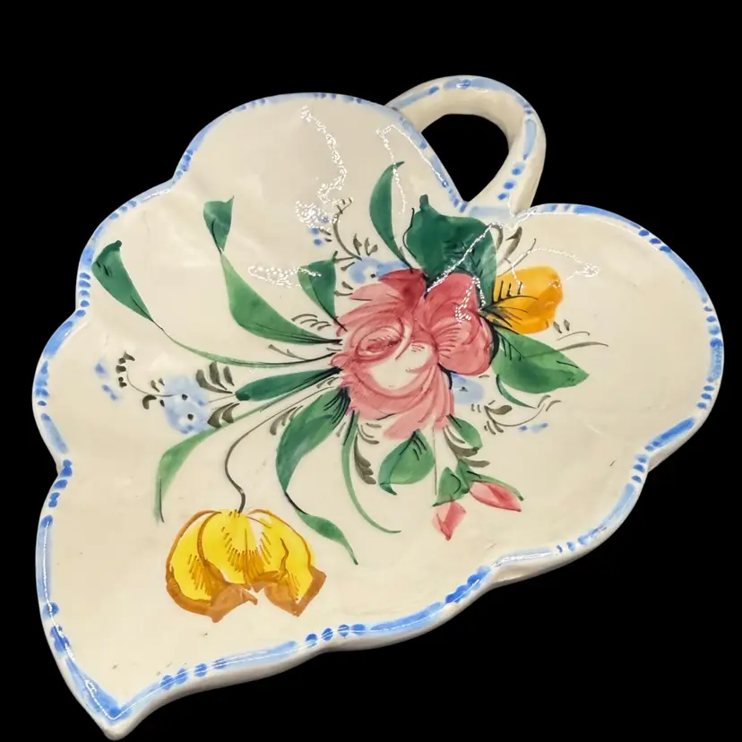 Floral Ceramic Leaf Dish 9”x6”