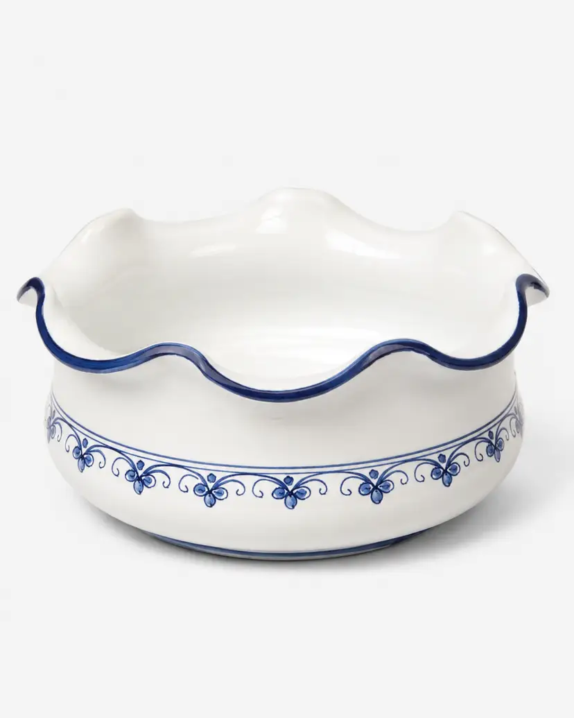 ☀️ Vintage LARCE Orvieto Italy Blue & White Hand-Painted Cachepot Bowl