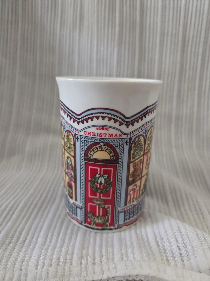 Vintage Dunoon Christmas Storefront Mug Sue Scullard Cats 90s Scotland
