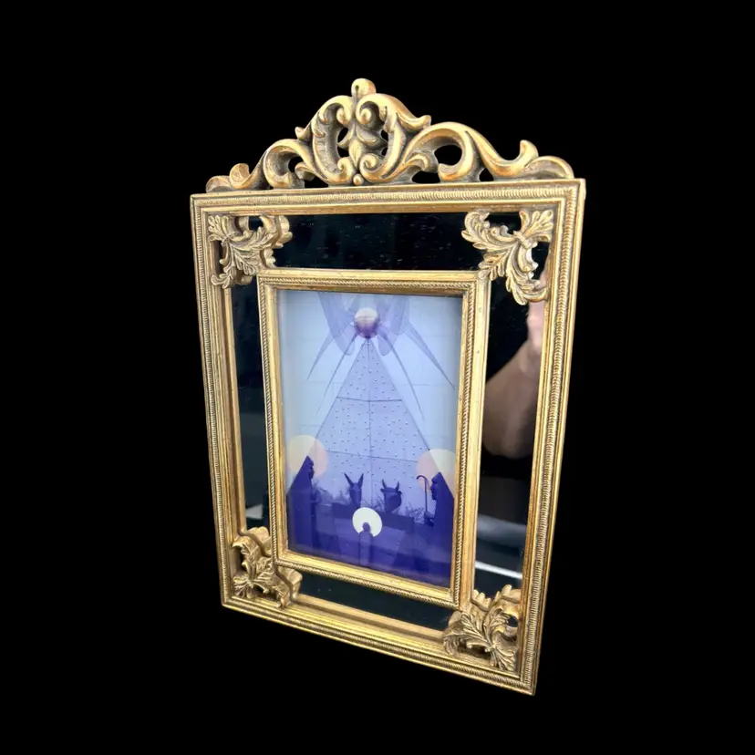 Abstract Nativity Picture In Gilt Mirror Frame 10.5” x 7” Wide