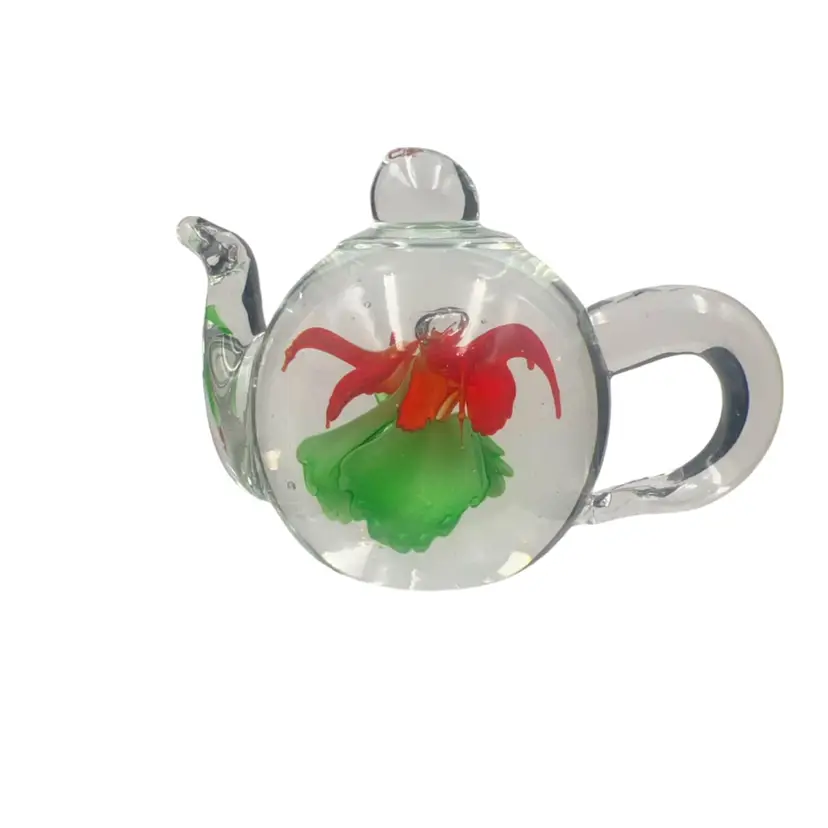 Encased Flower Teapot Paperweight 4” x 2.75”