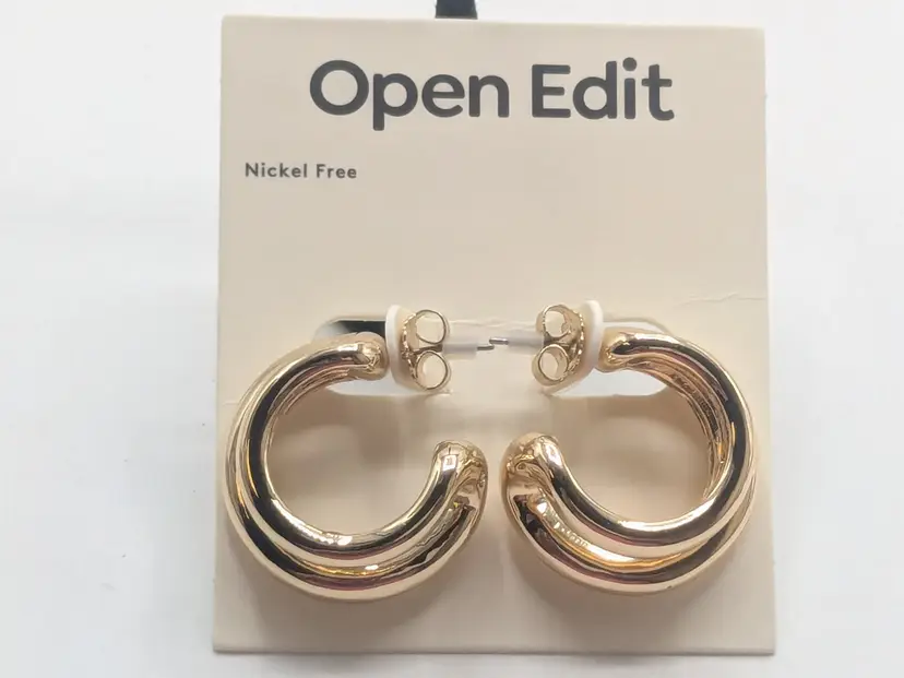Nordstrom Open Edit Gold Tone Double Hoop Pierced Earrings NWT
