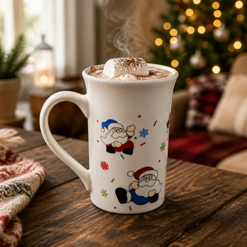 Royal Norfolk Ceramic Christmas Mug Adorned w/ Whimsical Santas, 4.75" Tall