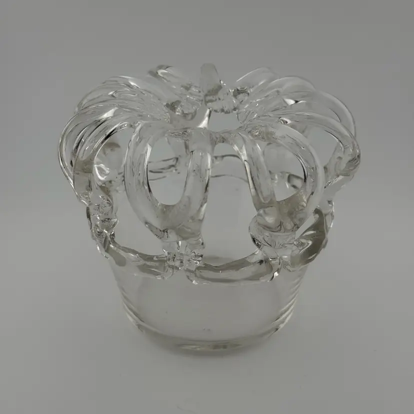 Vintage Hand Blown Clear Glass Crown Flower Frog Flower Arranger