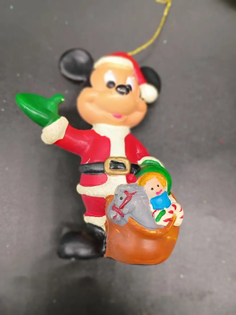 Vintage 1988 The Walt Disney Co Plastic Blow Mold 3” Mickey Mouse Santa Ornament