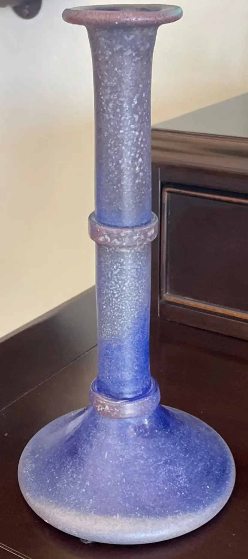 RARE MCM Murano Scavo Cruet Glass Vase 11.5” Blue Italy 1940s