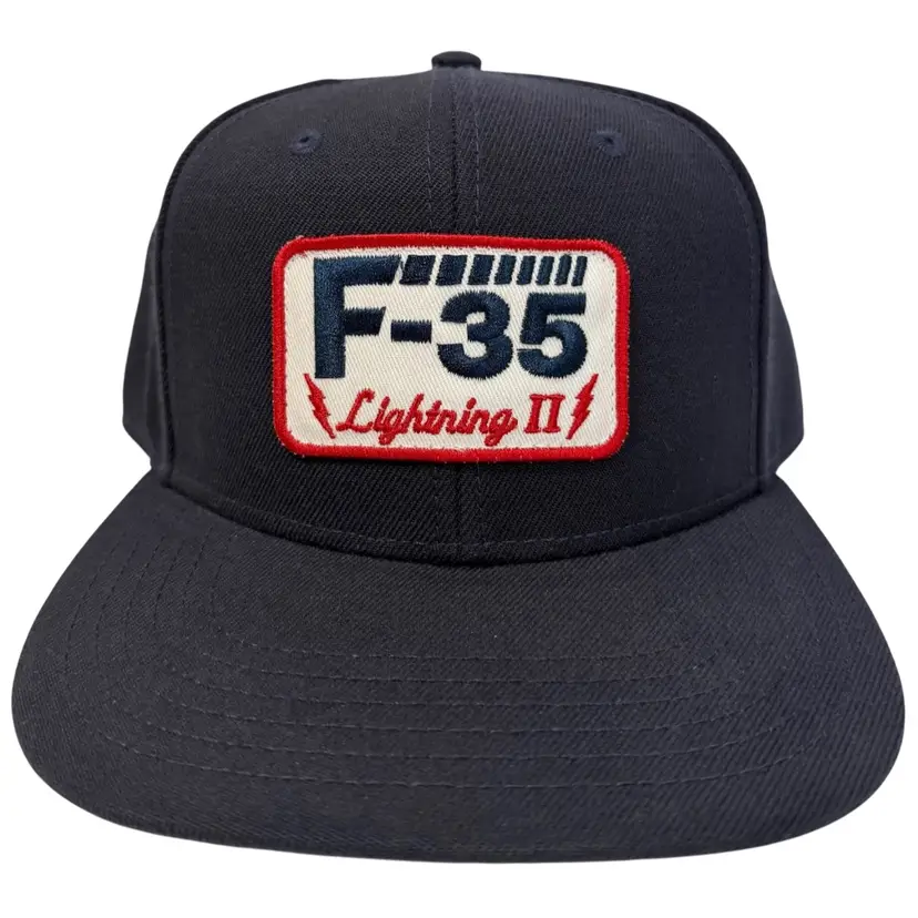 F-35 Lightning II Fighter Jet Stealth Fighter Patch Navy Blue Flat Brim Snapback