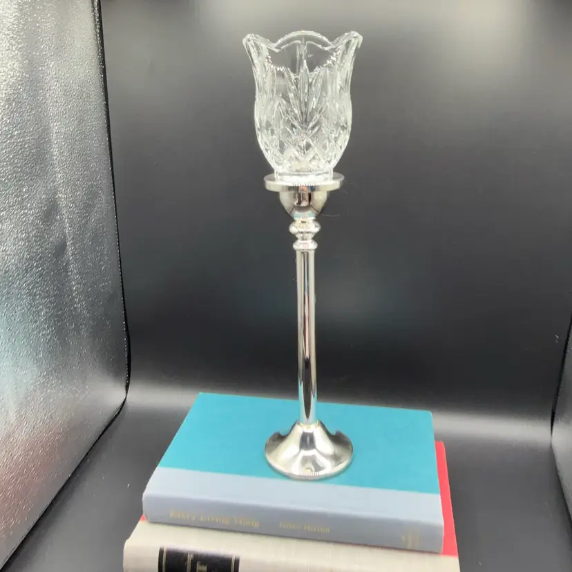 🐞Vtg Paul Revere Silversmiths by Godinger Crystal Hurricane Candle Holder 13 3/4”