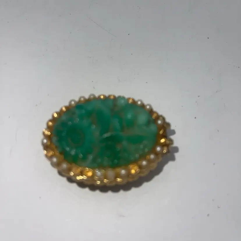 13-Jade Carved Perfume Box Please Note Some Of The Pearls Are Missing Around The Edge 1.75 Inches