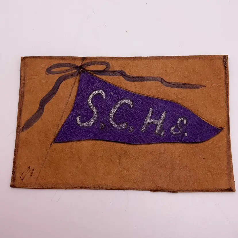 POW4 Antique Leather Postcard "SCHS" Addressed Cancelled with Stamp