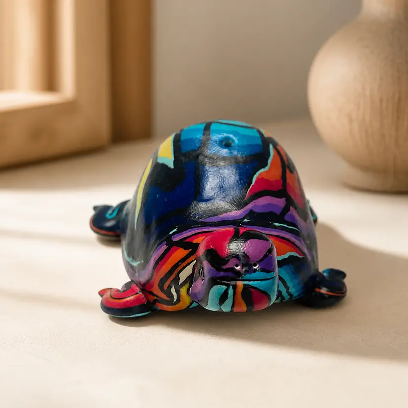 Hand Painted Mexican Talavera Pottery Turtle Figurine, 3"