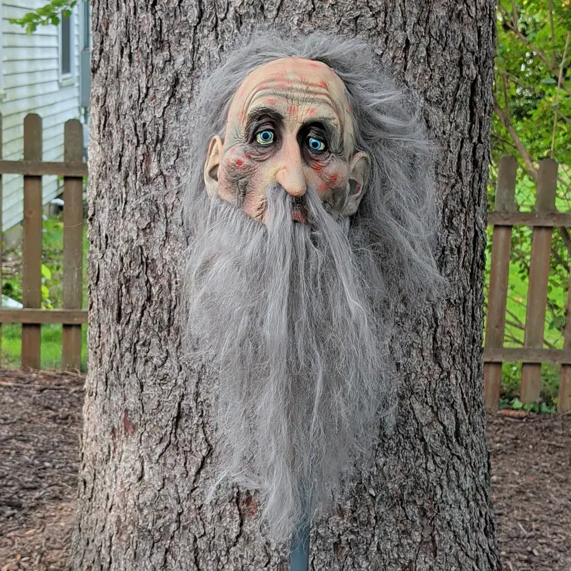 Vtg Paper Magic Group 1996 Scary Crone Old Man Mask Long Gray Beard