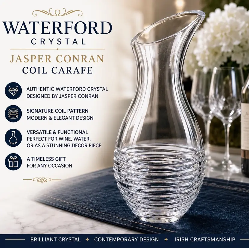 ONLY $18.77 Waterford Crystal Jasper Conran Coil Carafe Decanter Pitcher Makers Mark On Bottom 10.75”