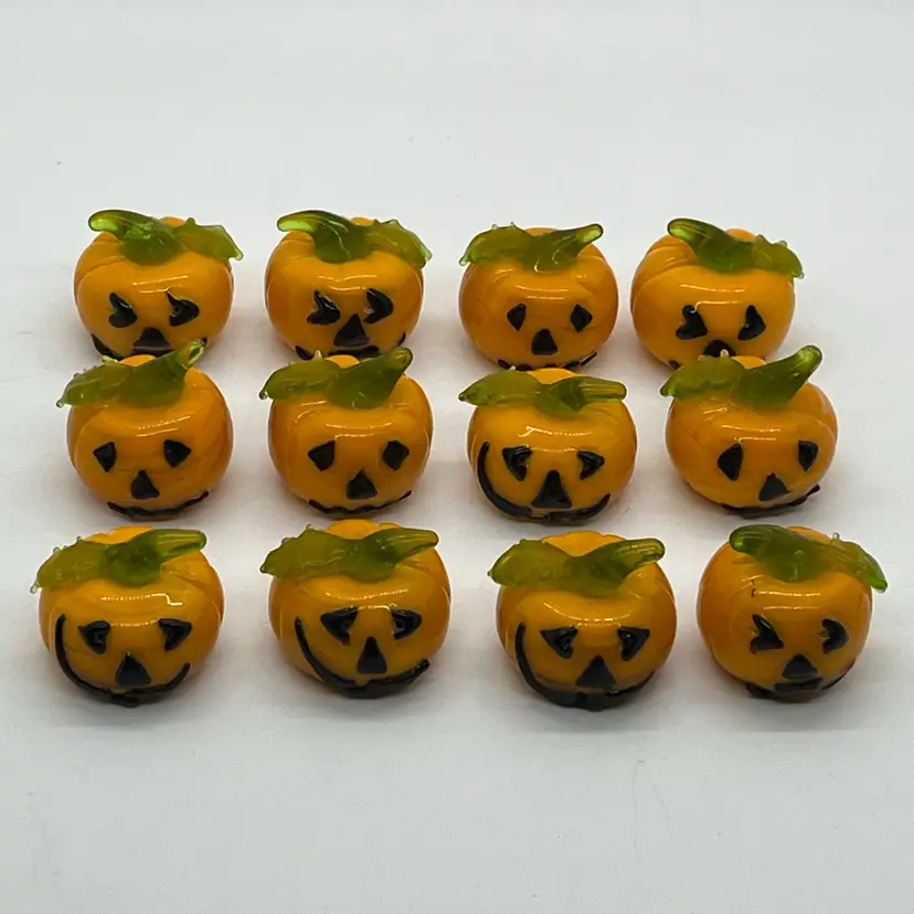 vintage Lillian Vernon Glass Jack O Lantern Pumpkin Table Scatters Jar Vase Filler Decor Set of 12