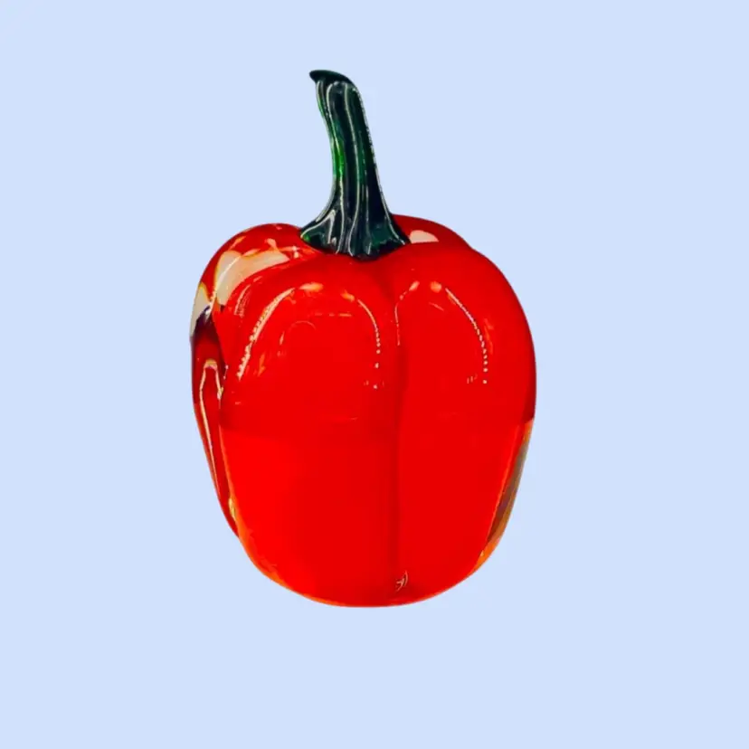 #240- Paperweight Red Pepper  Art Glass Smooth Clear Bottom Summer Vegetable Decor Cottage Country Granny Garden Core