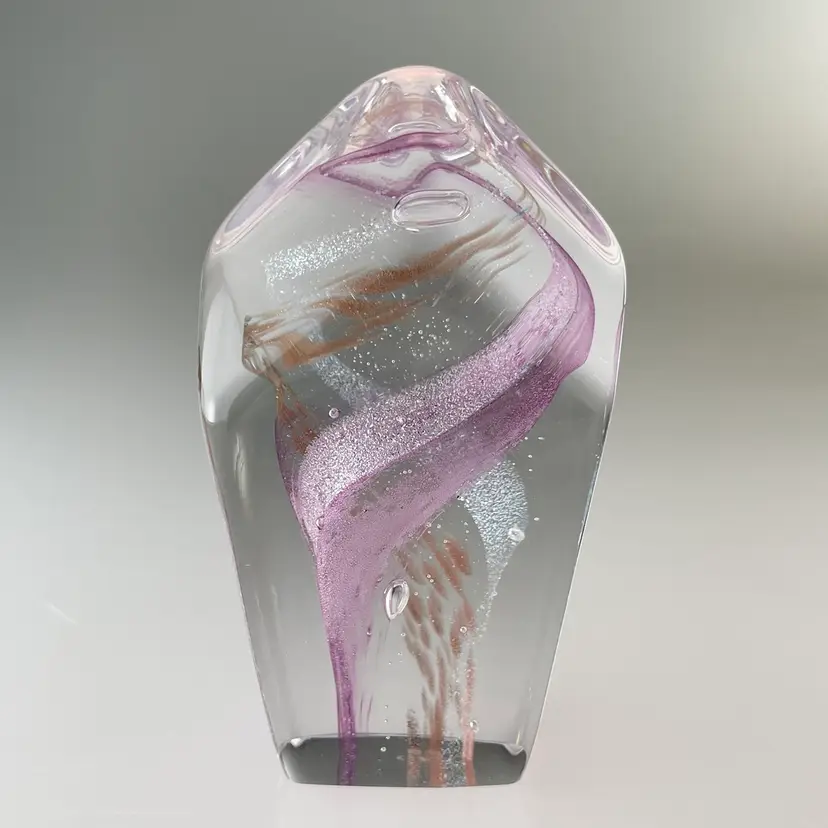Glass Eye Studio -SCARCE- Night Sky Series 2006 Purple, Copper, Dichroic Swirl Thunderstone Art Glass Paperweight 3.5”