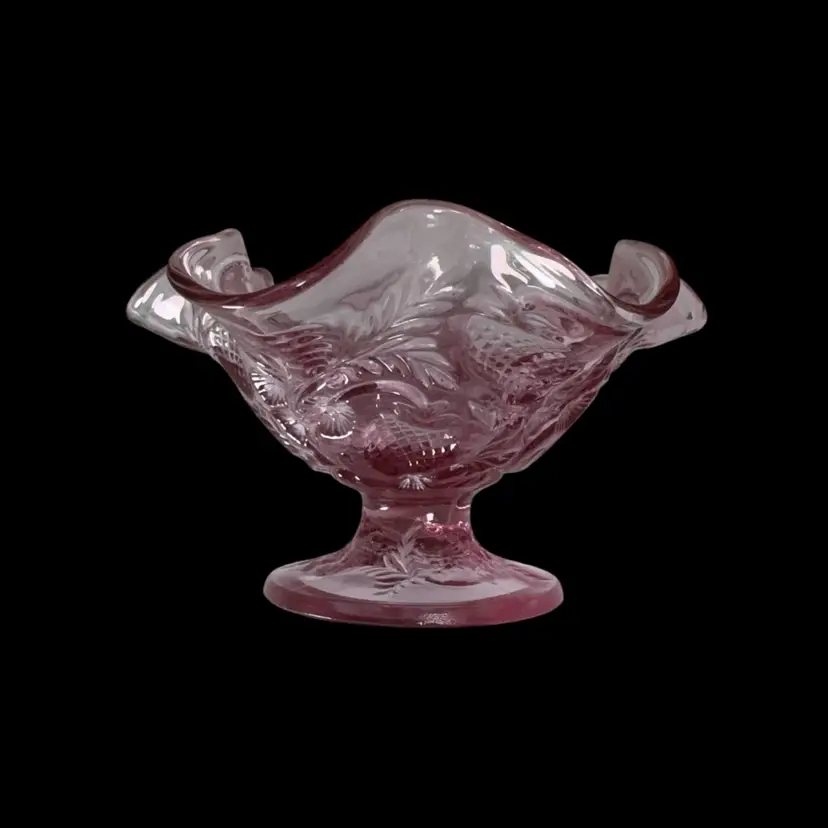 Fenton Inverted Strawberry Pink Glass Mini Compote No Noted Flaws Stamped 5” D