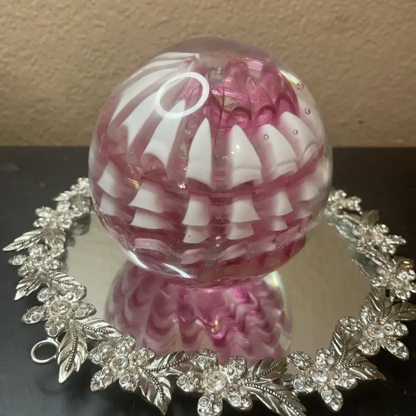 Gorgeous Signed Adam Jablonski Poland Pink Swirl XL Paperweight