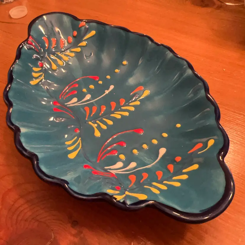 Vintage Cerámicas Anoru Spain Hand-Painted Blue Platter / Serving Bowl
