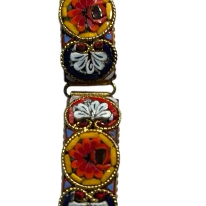 1940s Antique Micromosiac Bracelet - 7.5” - Intricate Design - Italy