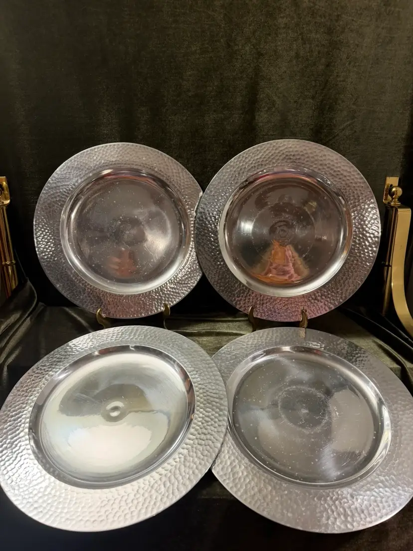 Hammered aluminum 12" charger plates Hammered Rim with smooth recessed Center Set of 4