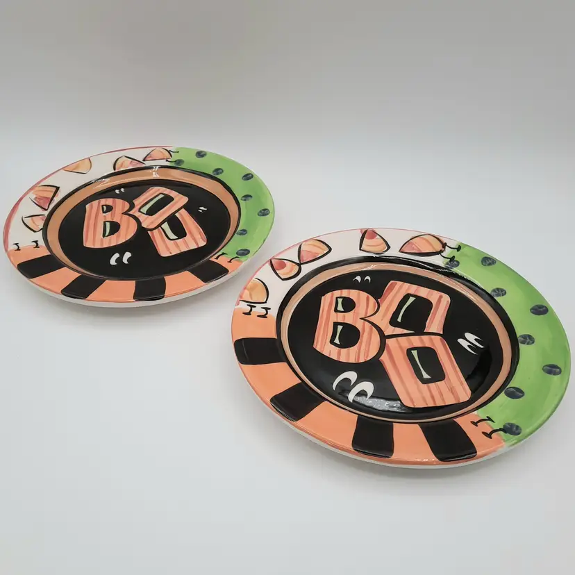 Vicki Carroll '98 Signed Halloween Boo Pottery Plates Set of 2