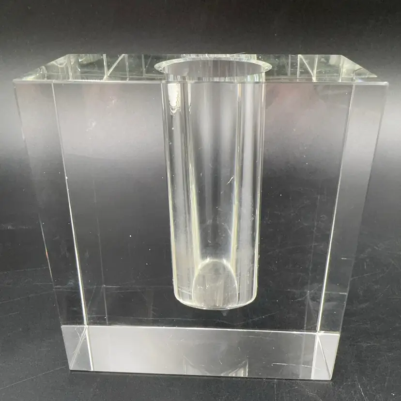 Vintage McM Design Bud Vase Crystal Rectangular, Minimalist, Heavy Glass Art