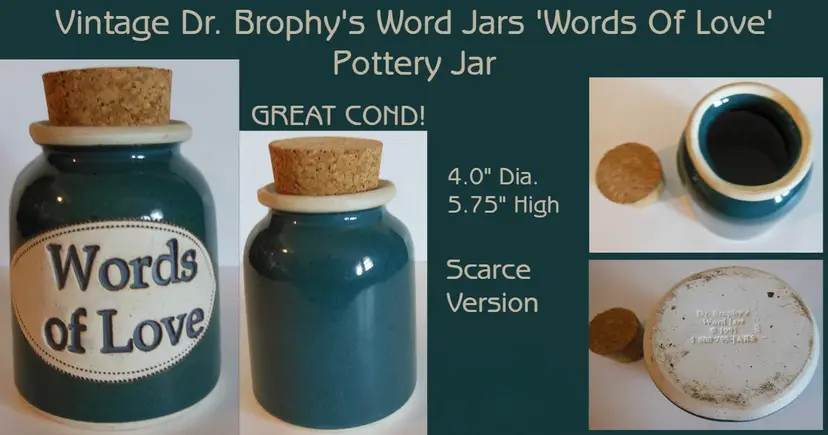 Vintage 1991 Signed Brophy’s Word Jar With Cork - Words of Love