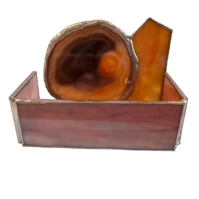 Geode Slice With Stained Glass 4 3/4” X 2” Business Card  Notepad Holder
