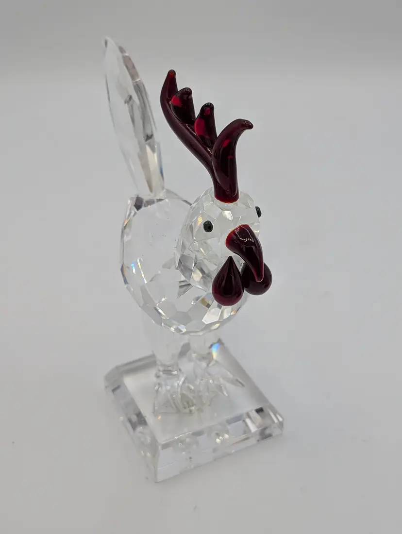 Shannon Crystal by Godinger Rooster Figurine Red Clear Crystal Original Box 2435