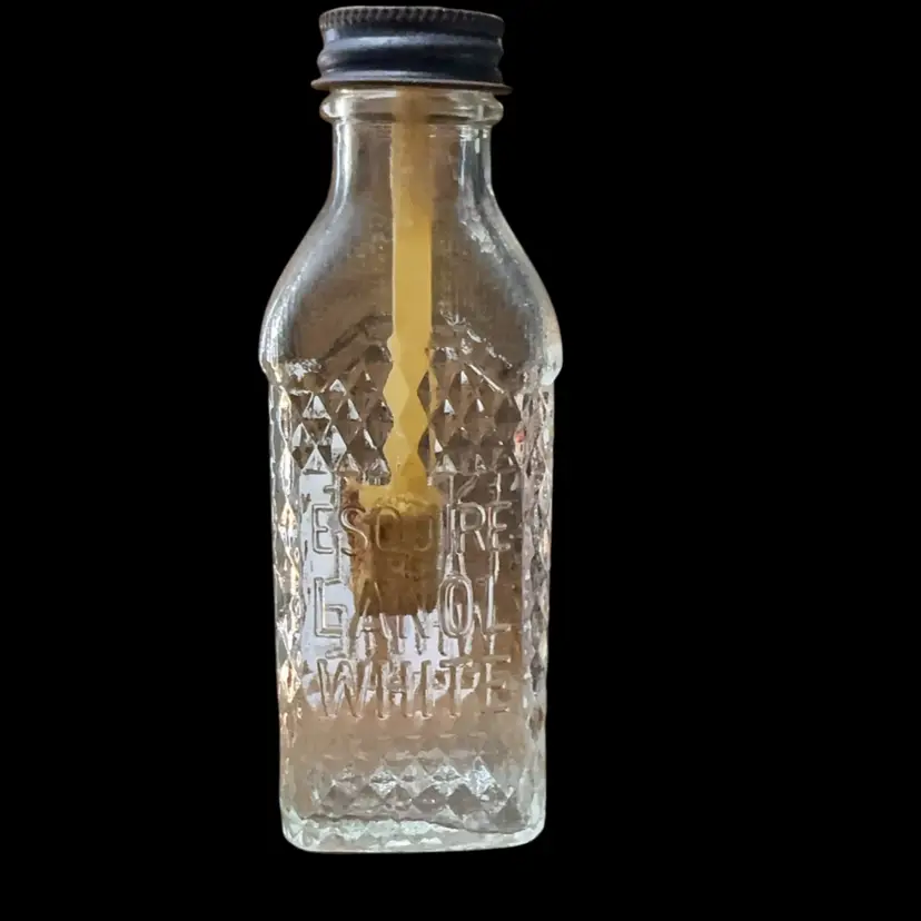 5&1/2” Esquire Embosses Shoe Polish Bottle With Applicator Great Bottle Design - Blue Screw Top Lid That Opens