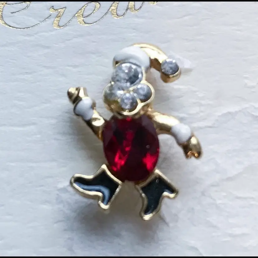 New Crystal Creations Santa Claus Lapel Pin Christmas Holiday Whimsical Fun