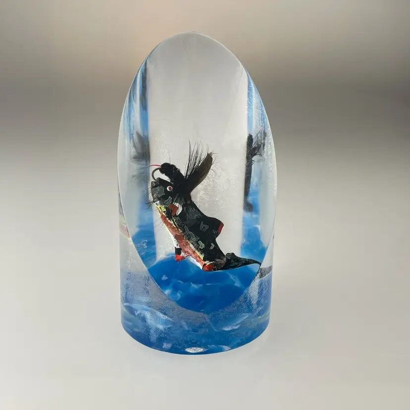 Unique Canada Brook Trout Lucite Paperweight Fish Fishing Lure Vintage 3.75x2"
