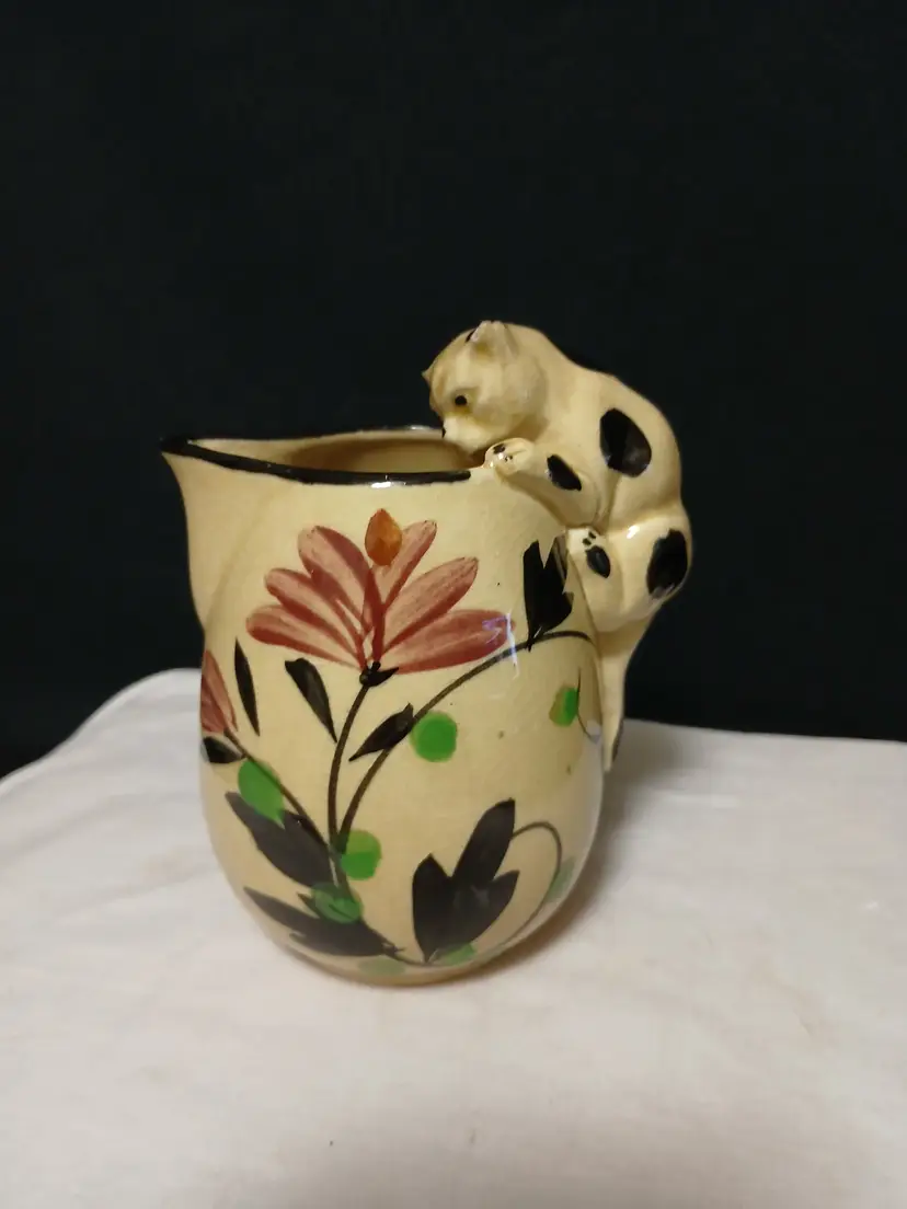 Vintage Cat Handle Ceramic Pitcher