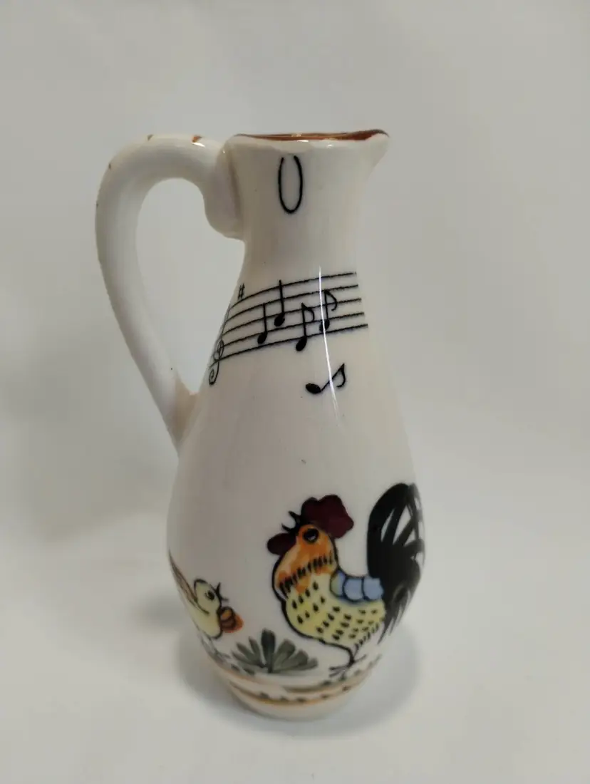 Vintage Music Themed Rooster, with Baby Chicken Pitcher, Creamer or Decorative Piece
