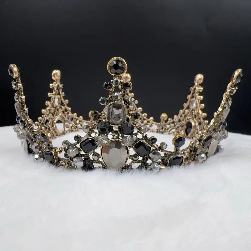 Contemporary Black Beaded Gold Crown With Some Grey Beads Nice Little Crown For Somebody For Halloween Or Getting Married. Nicely Made It’s Sturdy.