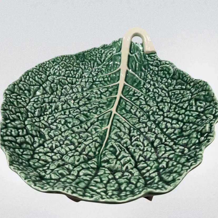 Bordallo Pinheiro - Vintage Majolica- Cabbage Serving Bowl - Stem Handle- Mark is Worn - 14” X 12”- Made in Portugal