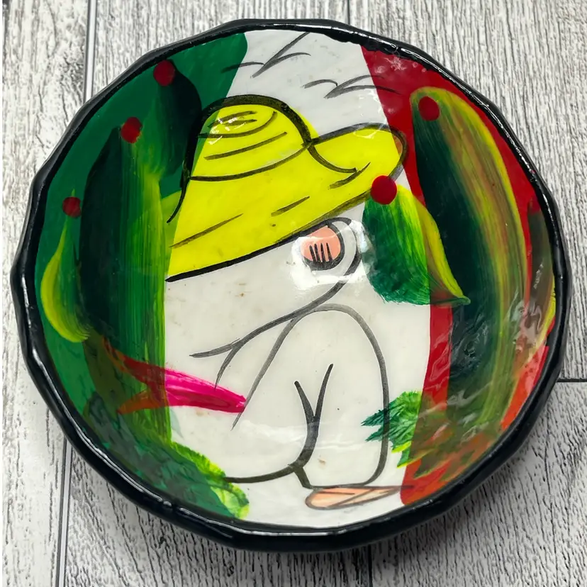 Hand Painted Mexican Folk Art Footed Bowl