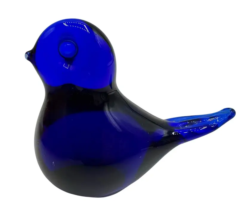 Vintage Sweden Cobalt Blue Art Glass Bird Figurine Hand Blown 1.75”