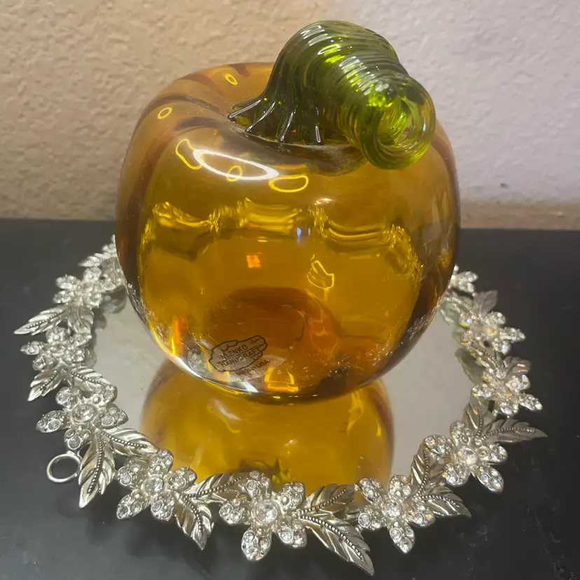 Gorgeous VTG Blenko USA 6” Amber Hand Blown Pumpkin Figurine