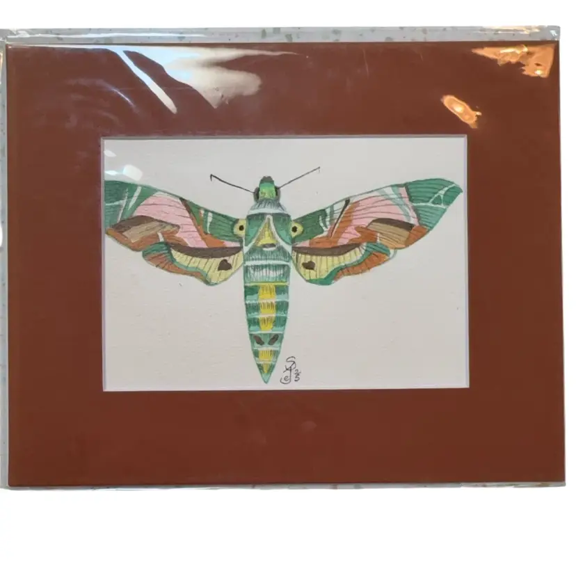Original watercolor Moth In Shimmer 5 X 7” In 8 X 10” Cinnamon Matte
