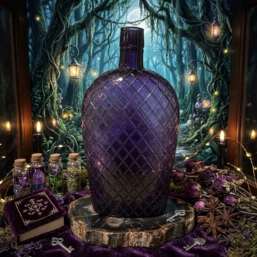 03. Antique! 1880s Amethyst Iridescent Quilted Glass Whiskey Bottle