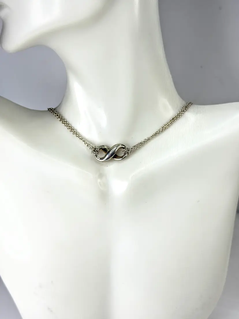 Tiffany & Co. Sterling Silver Infinity Double Chain Necklace 7.5g 15 3/4" JR2034