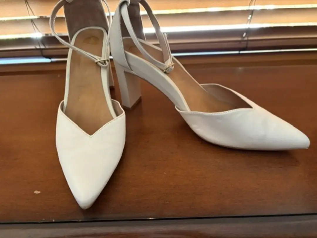 Bared Footwear Women’s White Leather Wedding Heels – Size 39