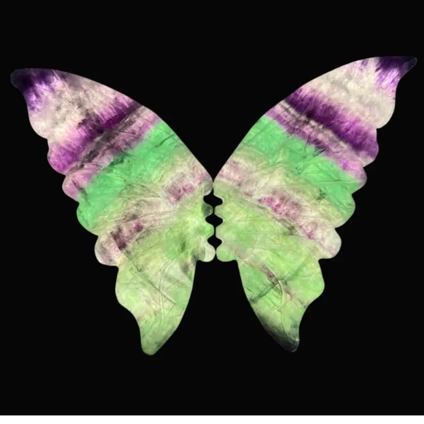 Fluorite Butterfly Wings 🦋 w Metal Stand- Carved Crystal Stones