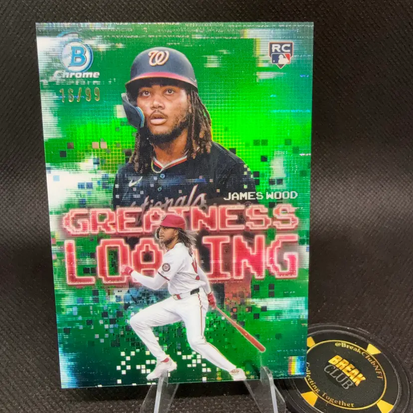 James Wood 2025 Bowman Chrome Greatness Loading Green Refractor /99 Washington Nationals RC