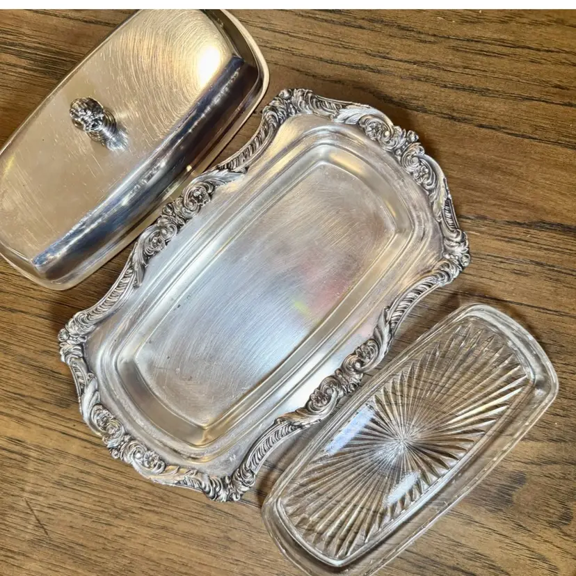 😻 Vintage E.P.G. Silverplate 3-Piece Butter Dish Set w/ Glass Insert – 8”