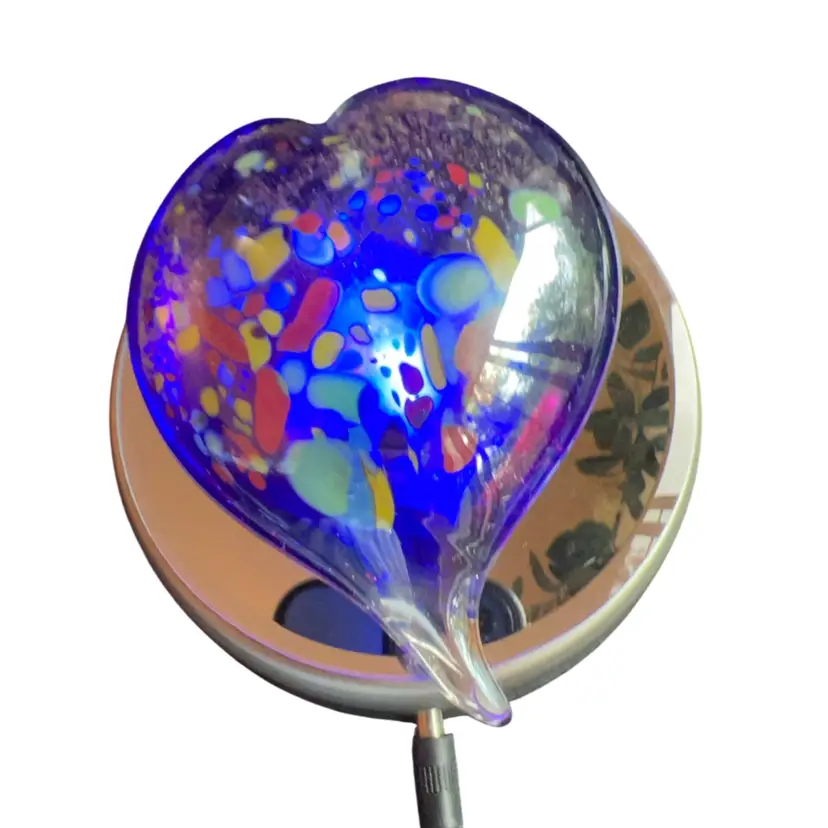 Dark Blue Art Glass Heart Shaped Gold Flecks, Colors Paperweight 4” x 3”