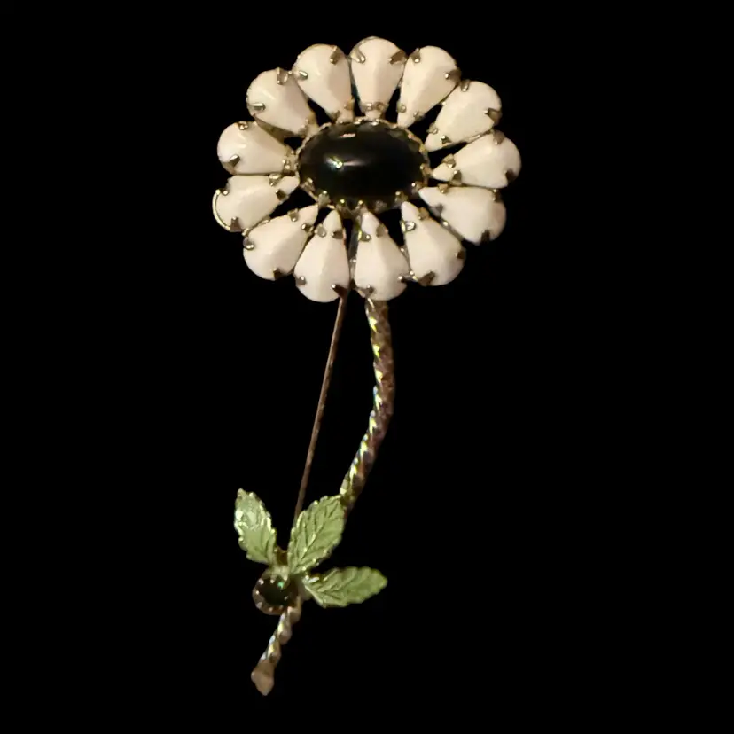 Milk Glass Flower Brooch 3”